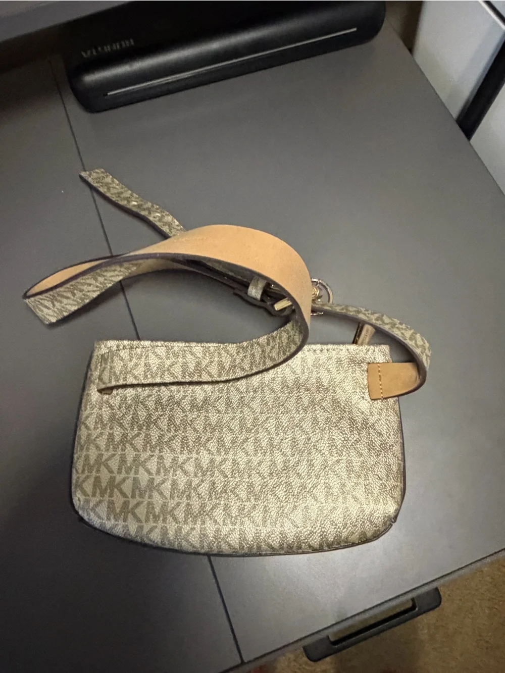 Michael Kors Metallic Gold Logo Belt Bag with Tan Strap